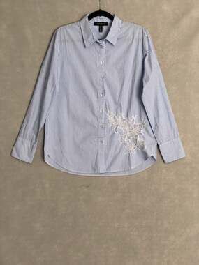 Ellen Tracy Stripe Top Long Sleeve with Lace Detail Women's Small NEW